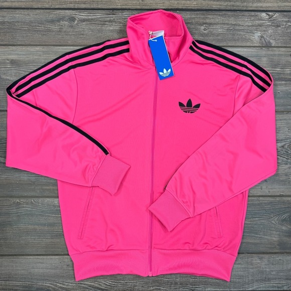Adidas Womens SMALL Track Jacket Pink Firebird TT JX7865 Lucid Pink Black NWT - Picture 2 of 7